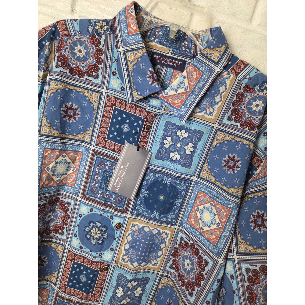 Men's size XXL Roundtree & Yorke button up shirt Patchwork print Cotton NWT